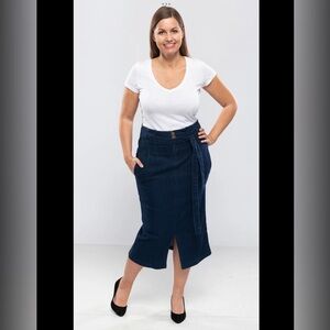 🌟Denim Midi Pencil Skirt-Dark Wash